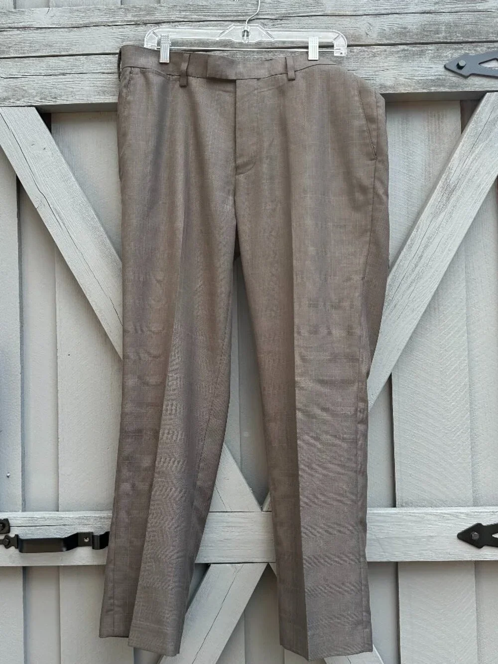 Louis Raphael Tailored Men's Dress Pants 34x30 Taupe Plaid Flat Front Career